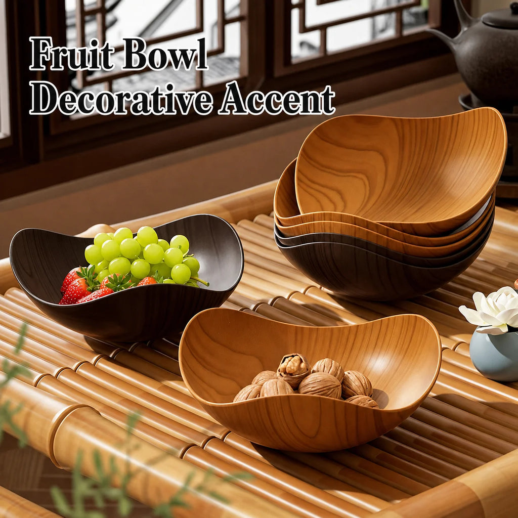Triangular Fruit Bowl | Retro Wood Grain Snack Serving Platter