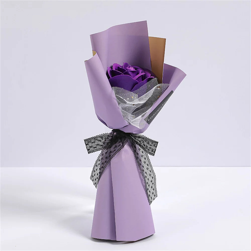 3 Heads Soap Rose Bouquet Valentines Day Gift For Friends Wedding Bouquet Home Decor Rose Flower Bouquet Wedding Party Gift 2024 Oasis Select Purple-1 Heads