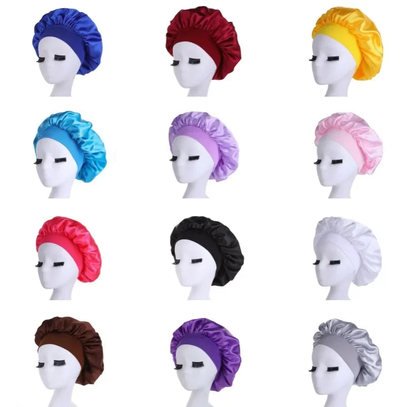 1pc Night Sleep Caps with Wide Elastic Band, Silk Wrap, Soft Head Cover Sleeping Hat for Women and Girls Curly Hair Oasis Select
