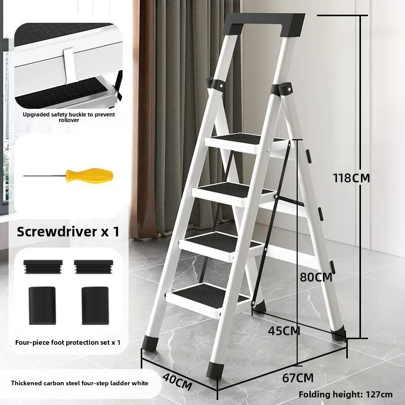 Home ladder stool folding zigzag ladder anti slip pedal ladder indoor and outdoor multifunctional portable ladder Oasis Select Four steps white