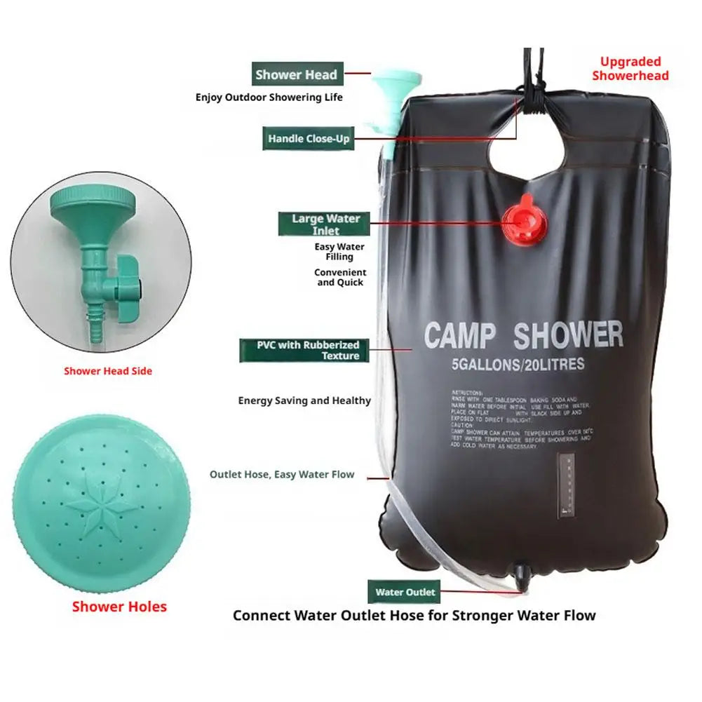 20L Solar Camping Shower Bag – Portable PVC & Shower Head