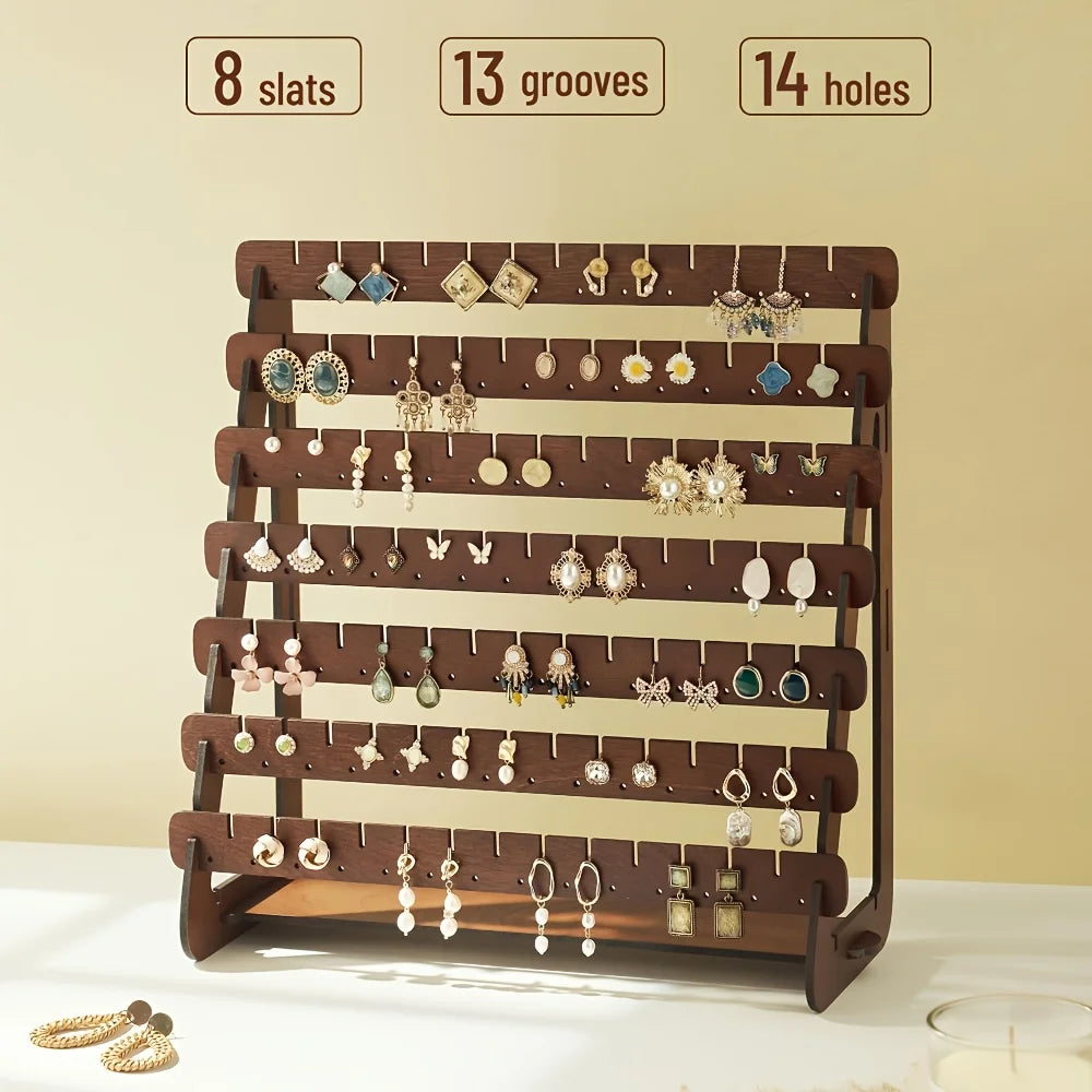 Multilayer Solid Wooden Earring Stand Holder High-capacity Jewelry Storage Organizer Shelf Home Living Room Bedroom Desktop gift Oasis Select