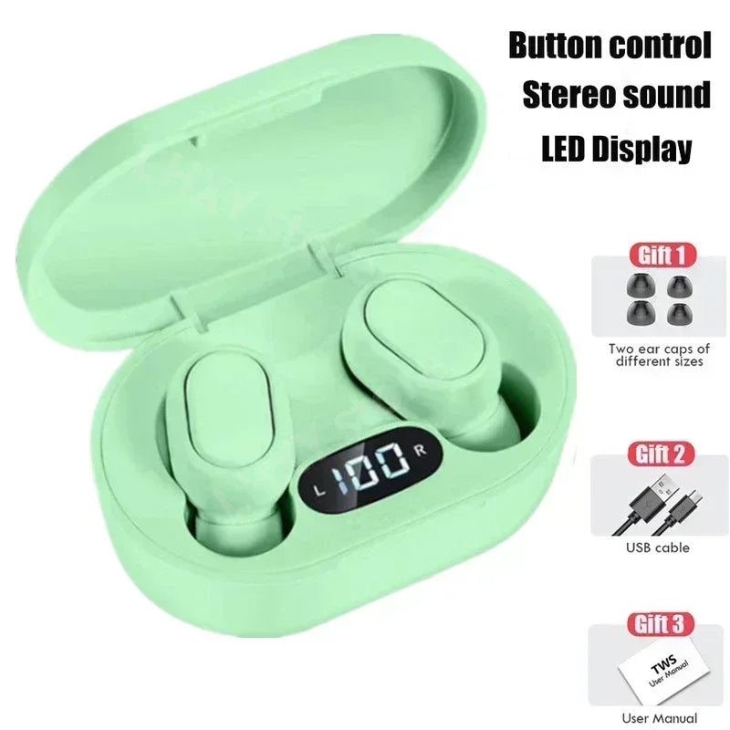 E7S TWS Earphone Bluetooth Headphones with Mic 9D Stereo Hifi Earbuds Wireless Headse Oasis Select Green