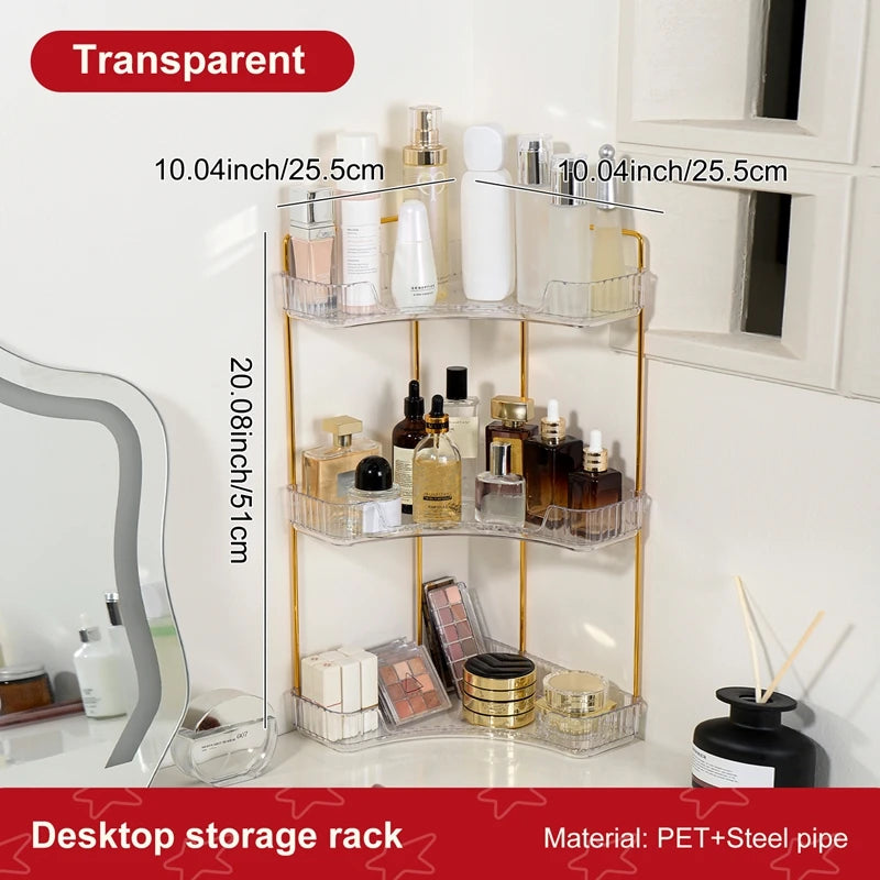 3-Tier Corner Bathroom Counter Organizer Makeup Cosmetic Storage, Tool-Free Installation Acrylic Vanity Shelf, Countertop Storag Oasis Select Clear