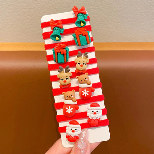 10PCS Christmas Hair Ties Cute Santa Elastic Bands Soft No Damage Ponytail Holders Santa Snowman Christmas Elastic Hair Bands Oasis Select