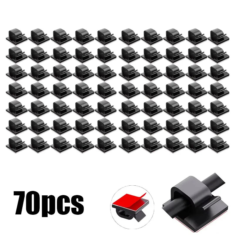 10/30/100PCS Cable Organizer Clips Cable Management Wire Manager Cord Holder USB Charging Data Line Bobbin Winder Wall Mounted Oasis Select 70PCS-Black