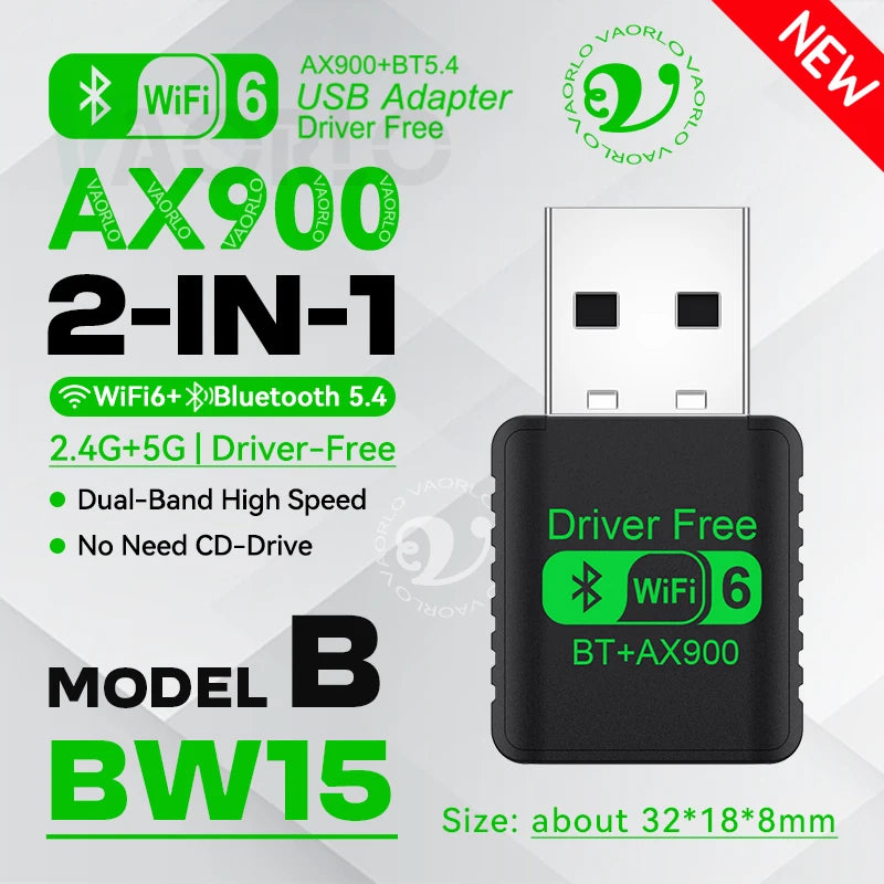 AX900 USB WiFi 6 Bluetooth 5.4 Adapter 2in1 Dongle Dual Band 2.4G&5GHz Network Wireless Receiver DRIVER FREE For Windows 10/11 Oasis Select AX900 BW15