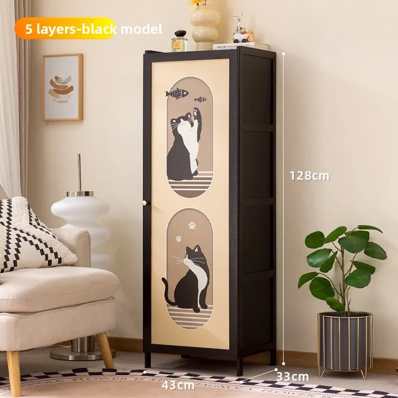 Bookshelf Floor-to-ceiling simple living room Small storage cabinet Household storage cabinet With door Crack storage cabinet Oasis Select Black 5-43