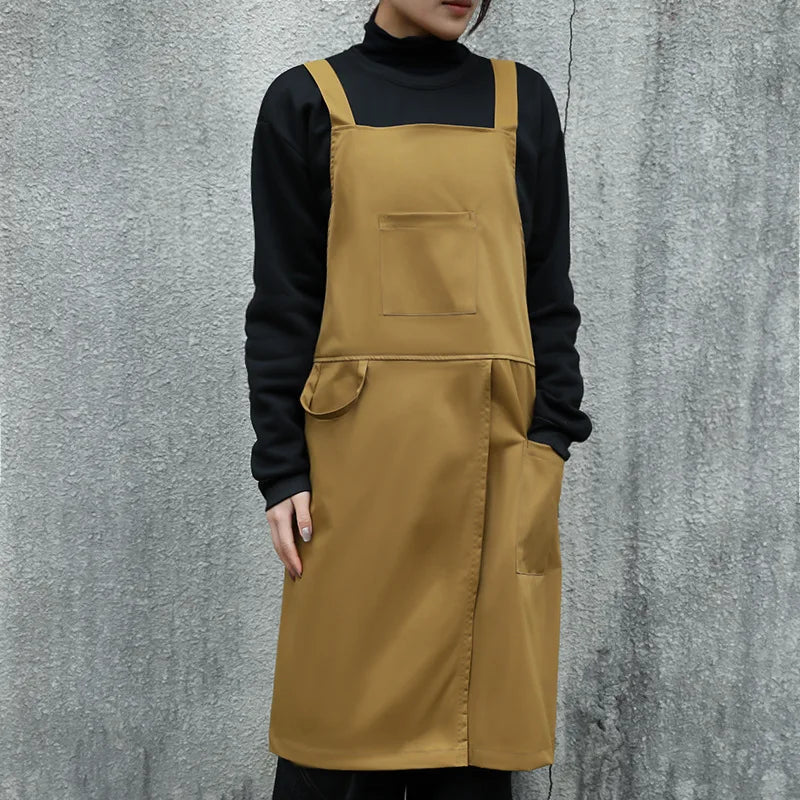 Oil-proof Waiter Work Apron with Pocket for Cafe Salon Nails Shop Anti-dirty Cross-back Women's Kitchen Apron for Cooking Baking Oasis Select Orange