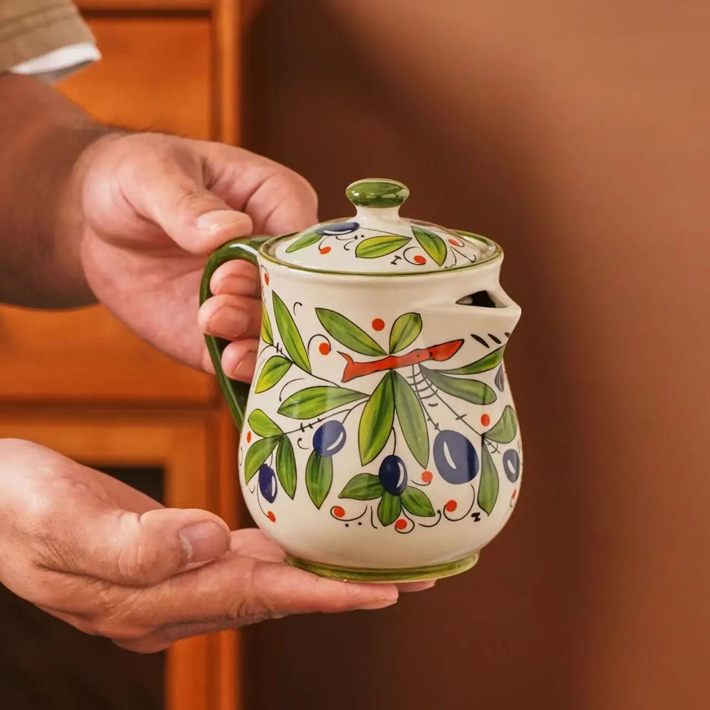 Olive Green Ceramic Flower Oil Pot Home Use Large Capacity Oil Bottle Soy Sauce Olive Oil Storage Container Kitchen Accessories Oasis Select