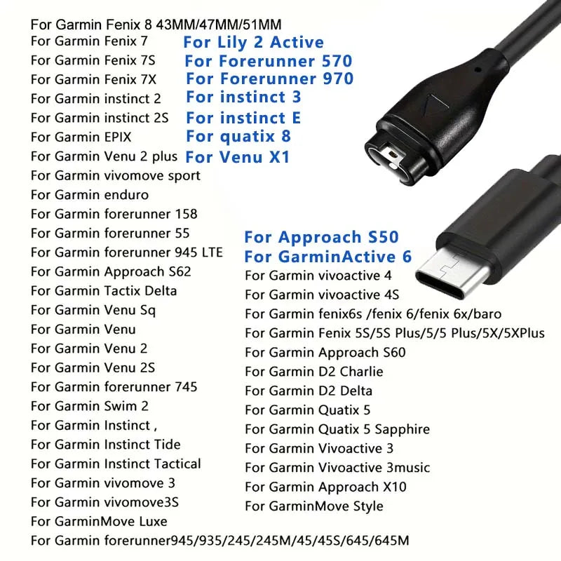 Garmin Approach S10 S12 S40 S42 S60 S62 S70 Charger Cable Smartwatch Charger Cable Oasis Select