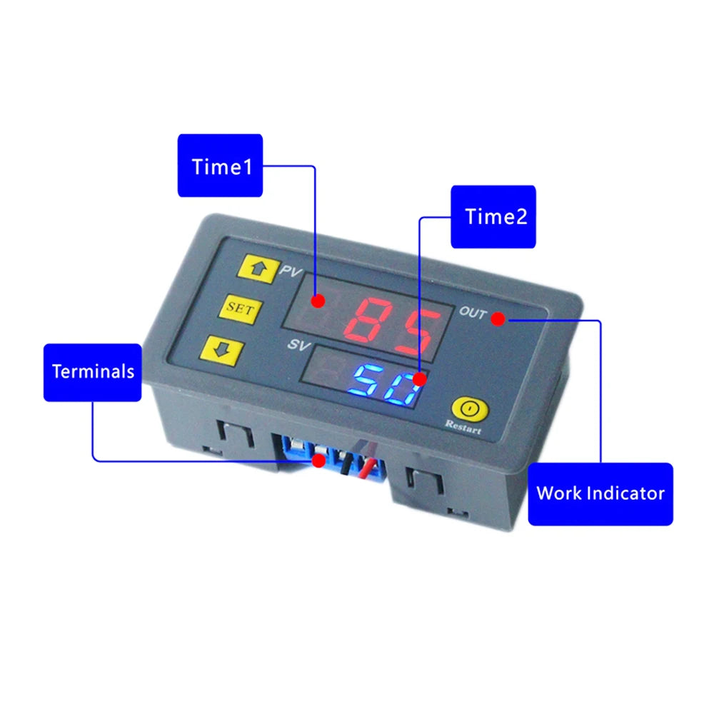 AC 110V 220V DC 12V DC24V Time Delay Relay LED Display Cycle Timer Switch Adjustable Timing Delay Relay Time Power Suppy T3230 Oasis Select
