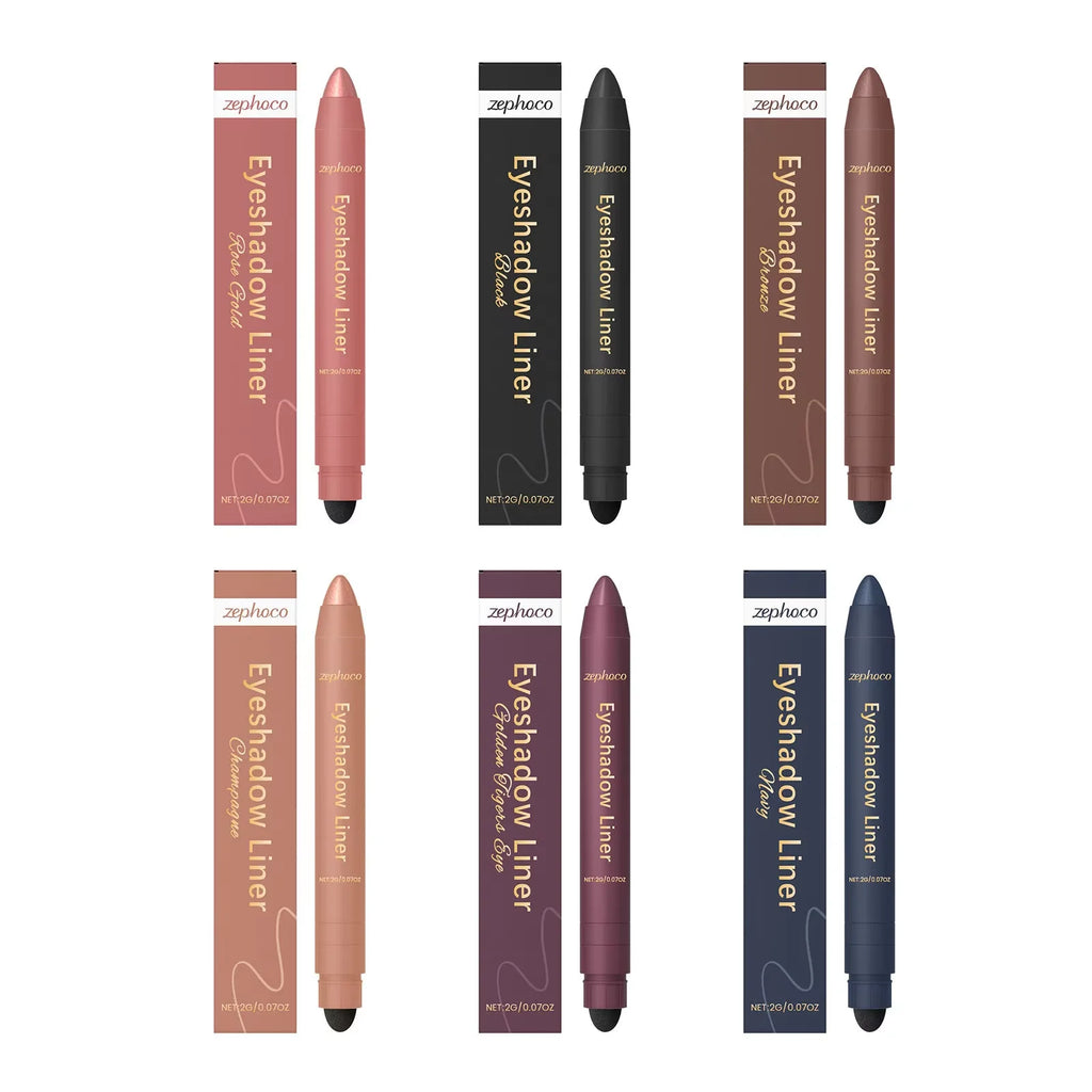 2 In1 Eyeshadow Liner Pen Matte Black Brown Waterproof Natural Long Lasting Silky Smooth Color-Rendering Professional Eye Makeup Oasis Select 6pcs boxed