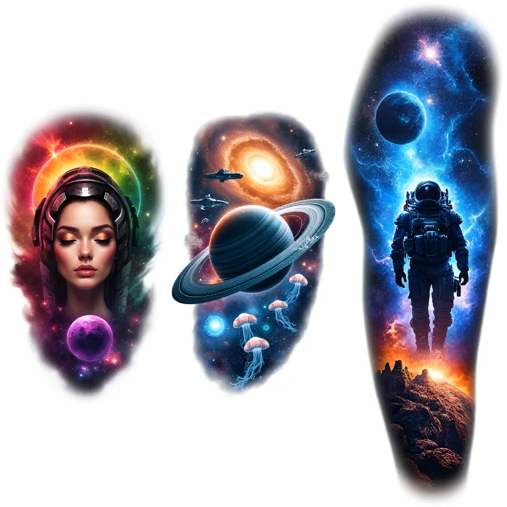 3-Pack Galaxy Temporary Tattoos – Planets, Astronauts & Space