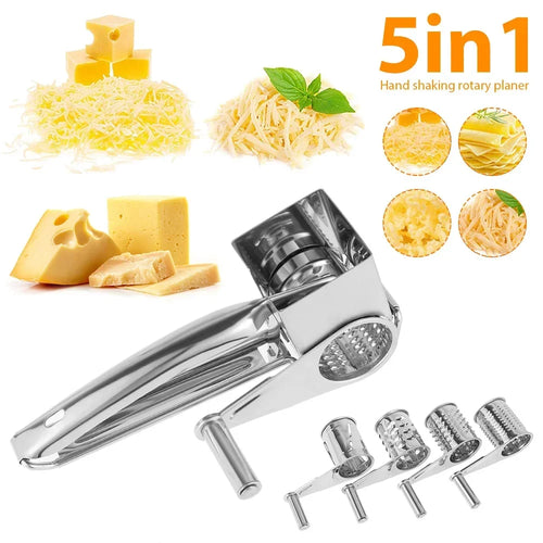 5 in 1 Cheese Grater Chocolates Shredder Stainless Steel Rotary Cutter Tools Cylinder Garlic Ginger for Home Kitchen Accessories Oasis Select