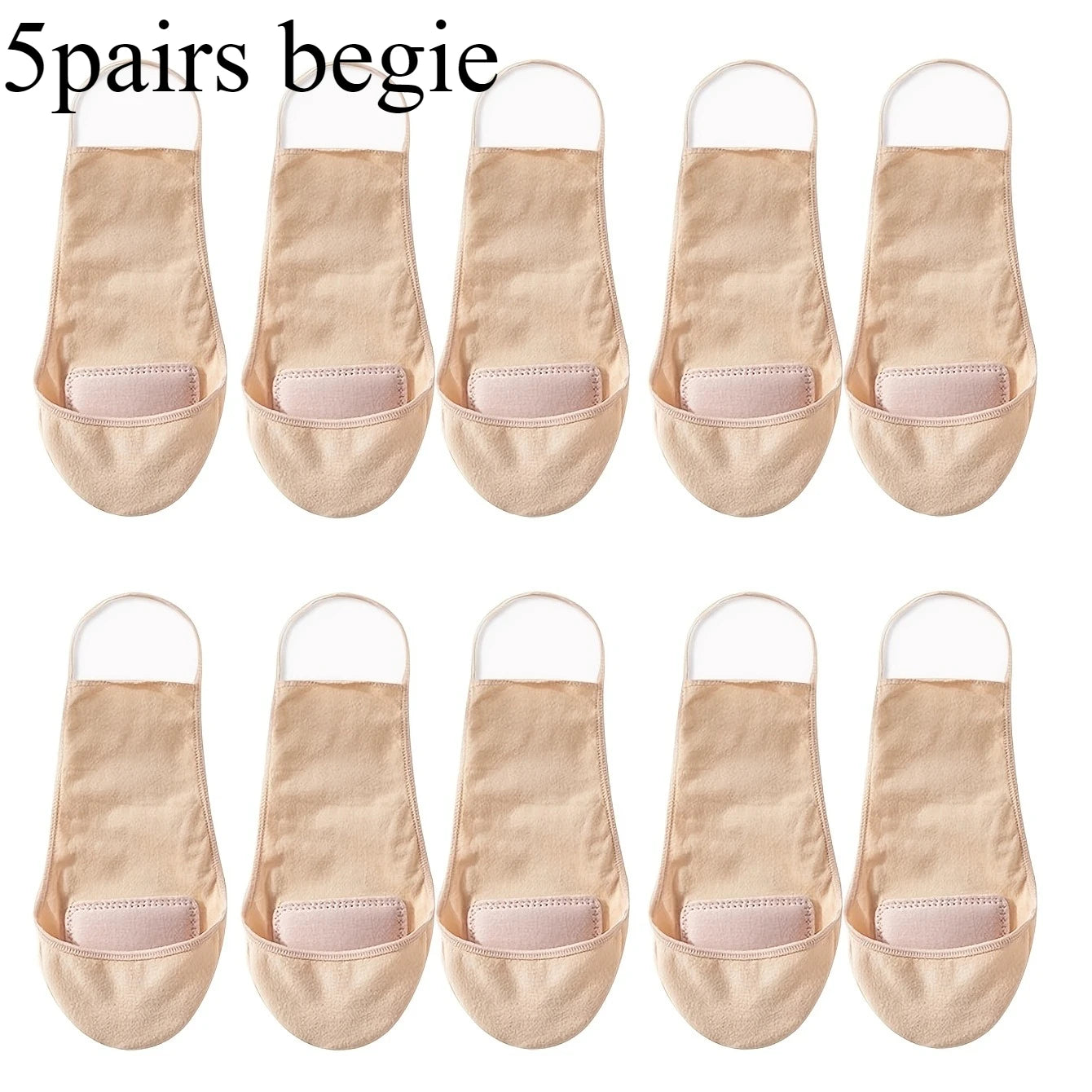 5 Pairs Women Invisible Boat Socks, summer thin shallow mouth design. Anti-slip half sole, heel drop-proof, comfortable socks Oasis Select 5pairs-begie One Size