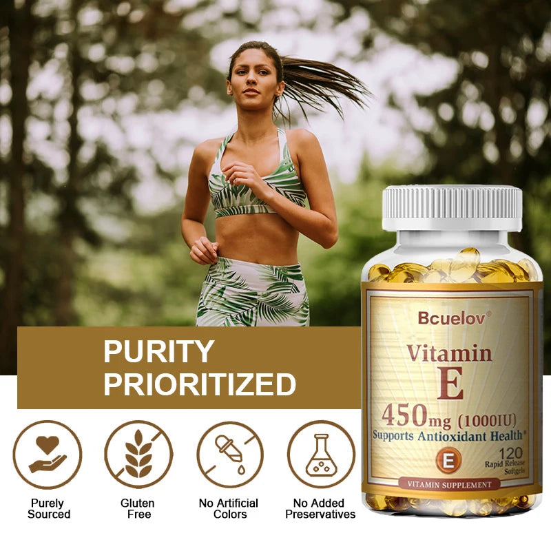 Bcuelov Vitamin E 1000 IU 450mg - for skin, hair, circulatory health, immune system support - antioxidant supplement Oasis Select