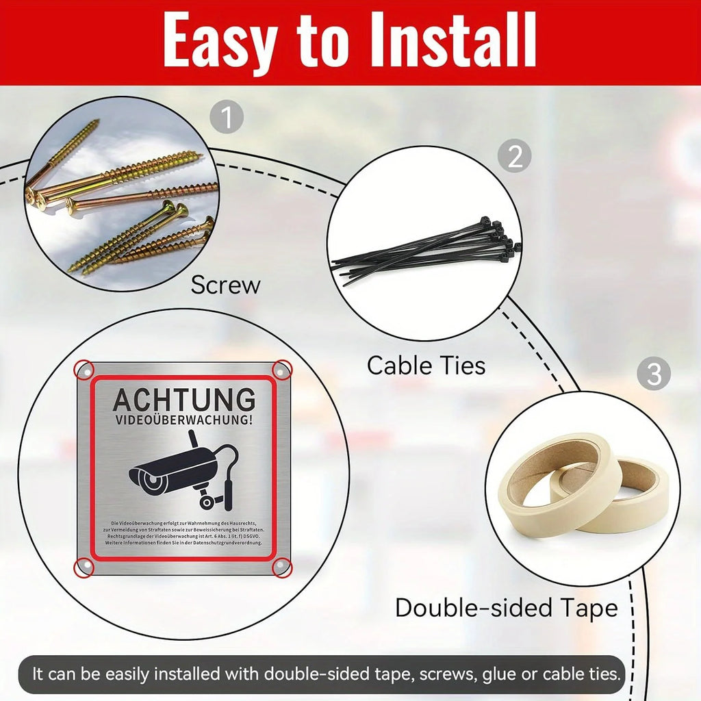 Aluminum Alloy Wall-Mounted Surveillance Camera Signage - German Text & Symbols - Metal Security System Plaque Oasis Select
