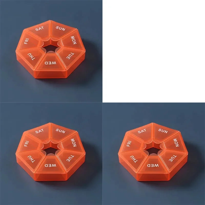 1/2/3pcs Portable Mini Seven Days Small Pill Box One Week Seven Days A Week Pill Organizers Multifunctional Medicine Case Oasis Select 3pcs-Orange