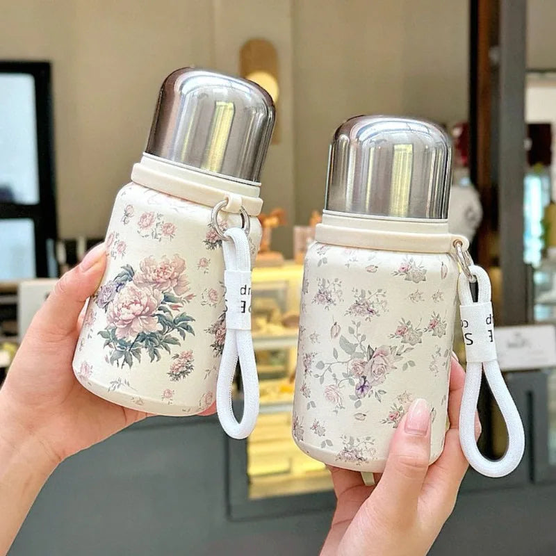 Cute Floral Insulated Stainless Steel Water Bottle with Lid - Leak-Proof, Portable Cup for Outdoor Travel, Camping, Water Bottle Oasis Select