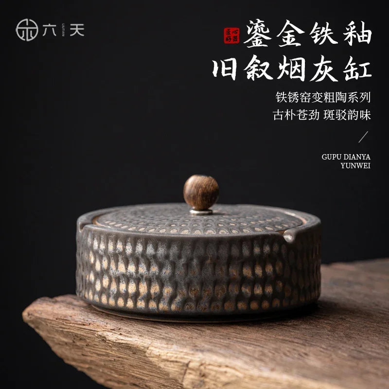 Ceramic Ashtray with Cover Home Office Creative Living Room Chinese Fly Ash Proof Ceramic Ashtray Oasis Select