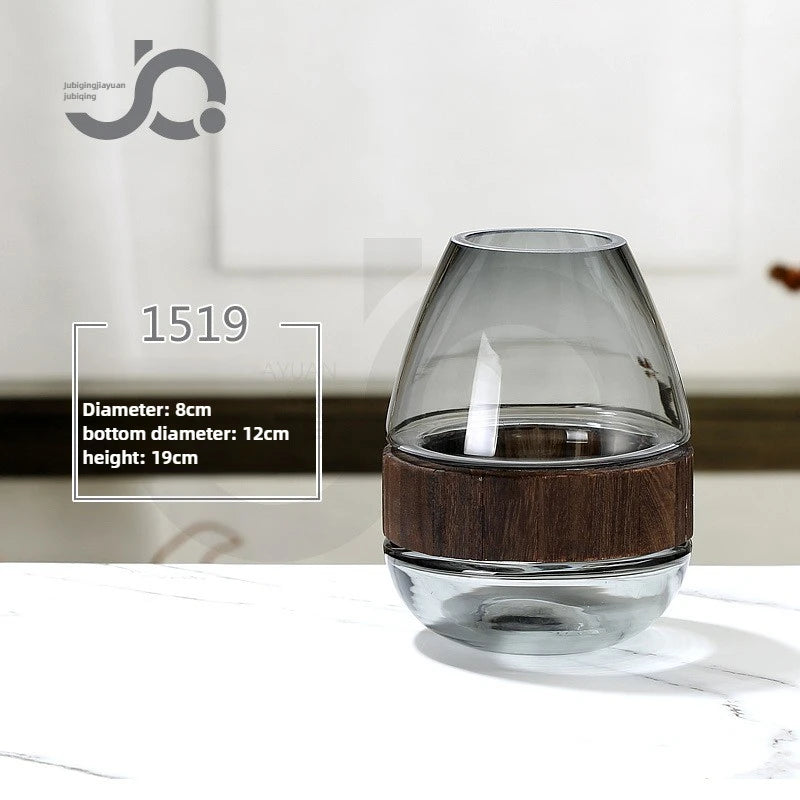 Modern Simple and Creative Wooden Piers Glass Vases Tabletops Home Flower Arrangements and Study Decorations Flower Vase Oasis Select 1519