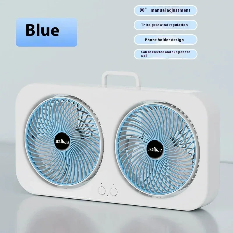 Dual Head Wall Mountable Desk Fan USB Rechargeable 3 Speed Quiet Portable with Large Battery for Living Room Office Dorm Oasis Select Blue