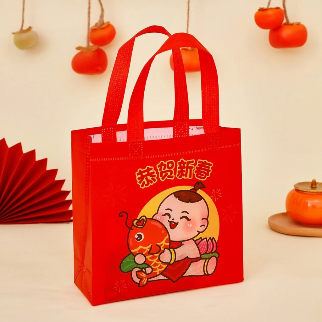 Non Woven New Year Gift Bag Foldable Gift Storage Bag With Handle Good Luck Wealthy Fortune Printed Tote Bag New Year Decoration Oasis Select 2 Other