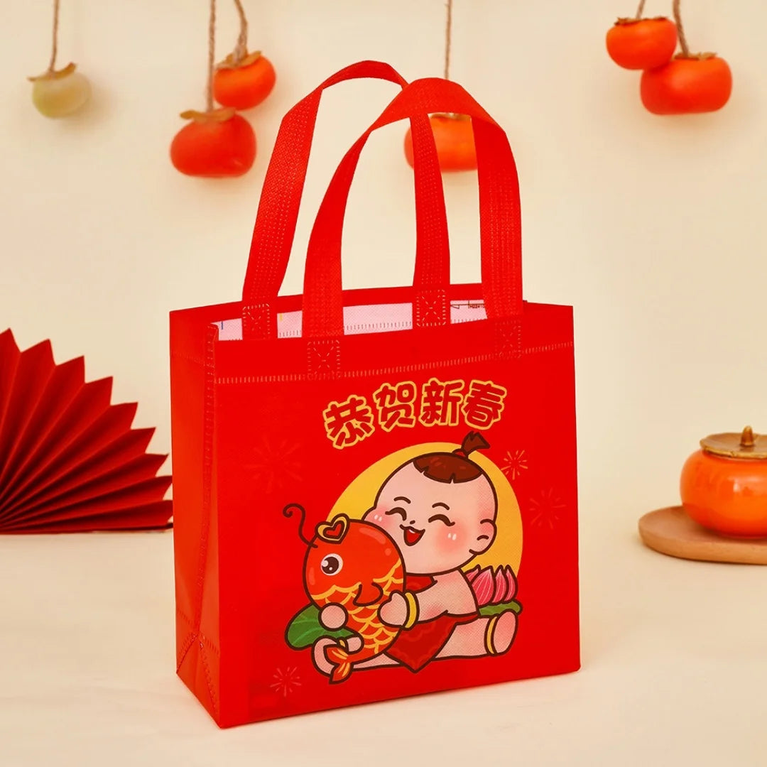 Non Woven New Year Gift Bag Foldable Gift Storage Bag With Handle Good Luck Wealthy Fortune Printed Tote Bag New Year Decoration Oasis Select 2 Other