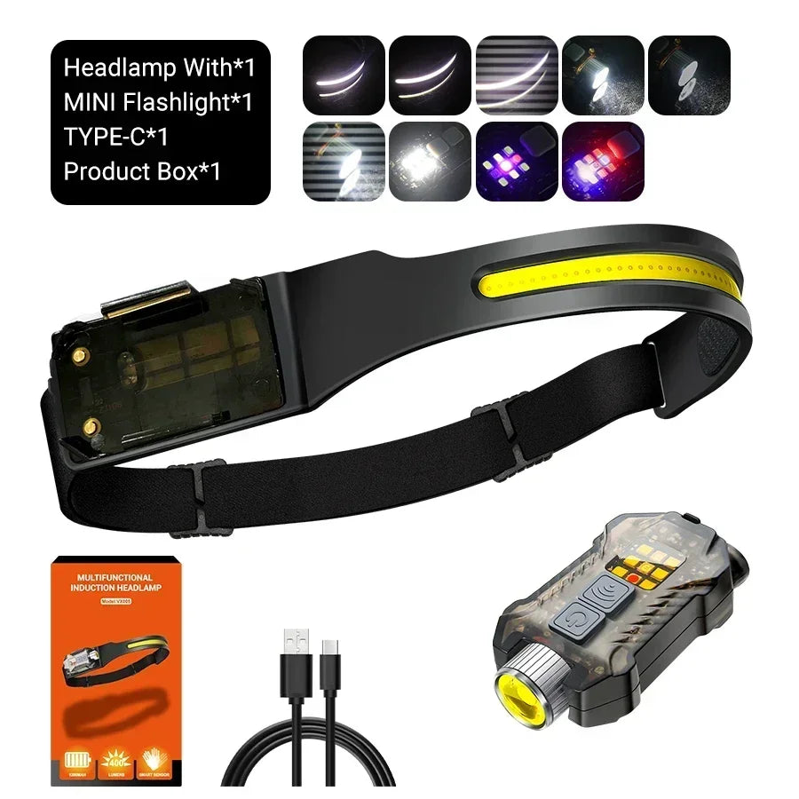 COB LED Rechargeable Headlamp – Motion Sensor, 400LM, IP65