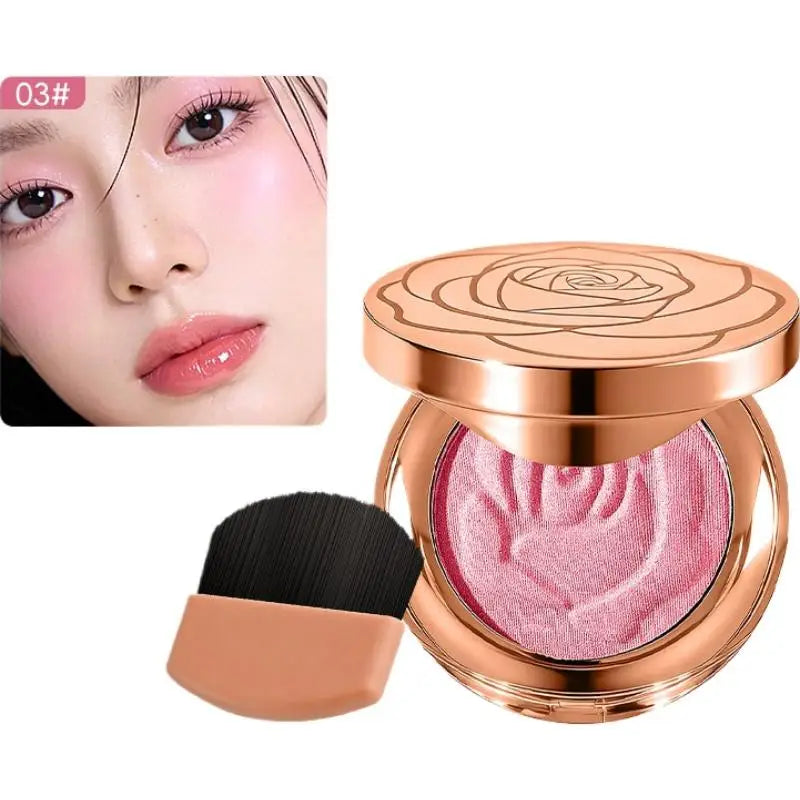 Rose Embossed Blush Powder, Shimmery Finish, 3 Colors Shades Available, Floral Texture Design, Ideal for Daily Face Makeup Oasis Select C CN