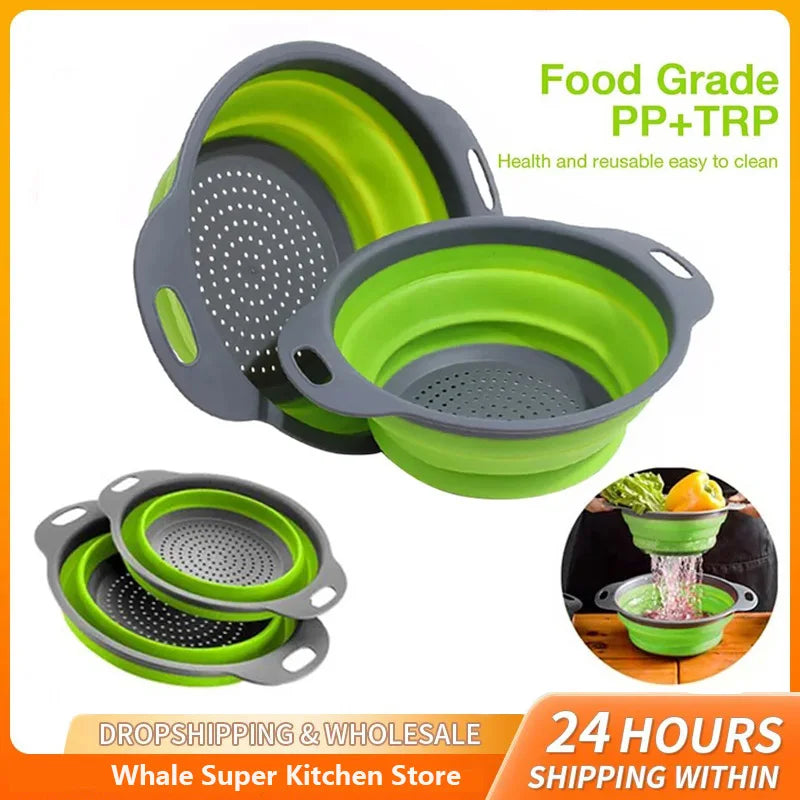 Silicone Folding Drain Basket Fruit Vegetable Washing Basket Foldable Strainer Colander Collapsible Drainer Kitchen Storage Tool Oasis Select