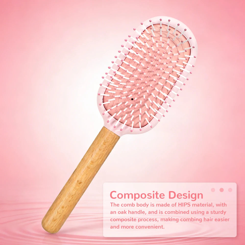 Pastel Air Cushion Hair Brush – Oak Wood Handle & Soft Bristles Hair Brush Oasis Select