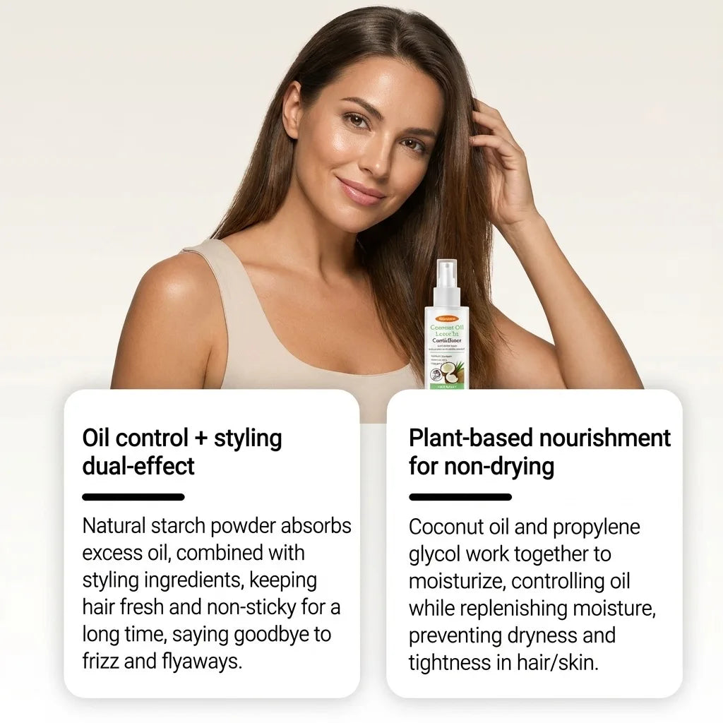Coconut Oil Leave-In Conditioner Spray for Dry Damaged Hair Anti-Frizz Nourishing Smooth Hair Restoring Shine and Softness Oasis Select