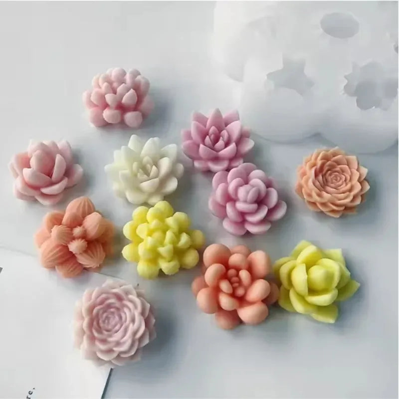 Mini Rose Flower Silicone Candle Mold 3D Succulent Cactus Flower Chocolate Fudge Pastry Baking Mold DIY Candle Soap Crafts Oasis Select