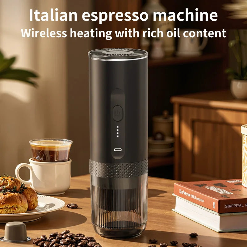 Wireless Electric Espresso Coffee Machine for Car & Home Camping Portable Coffee Maker 2-in-1 Capsule Powder Travel Coffee Maker Oasis Select