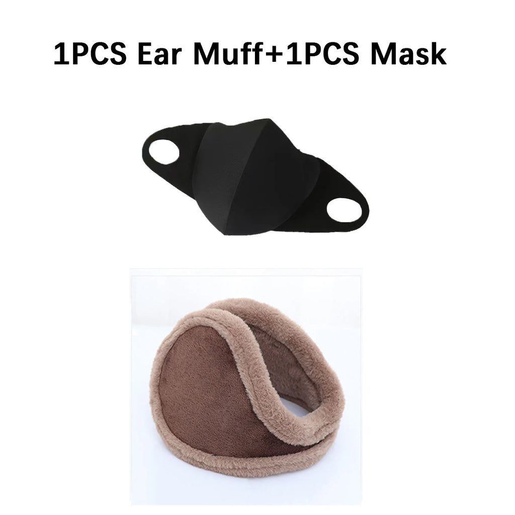 Pearl Ear Muff and Mask Set, Cute Autumn and Winter Warmth, Anti-Cold, Comfortable, Unisex Faux Rabbit Fur Ear Muffs, Merad Mask Oasis Select Brown