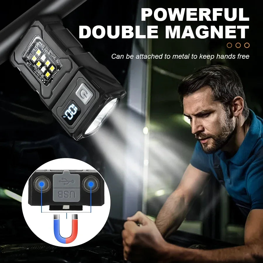 Mini LED Magnetic Flashlight 2000LM 8 Modes USB Rechargeable