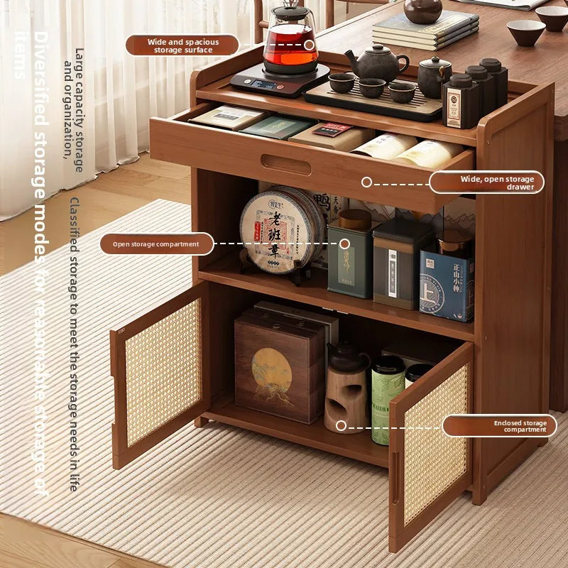 Tea rack, shelf, multi-layer storage tea set display cabinet, tea room, small Bogu rack, solid wood storage locker. Oasis Select