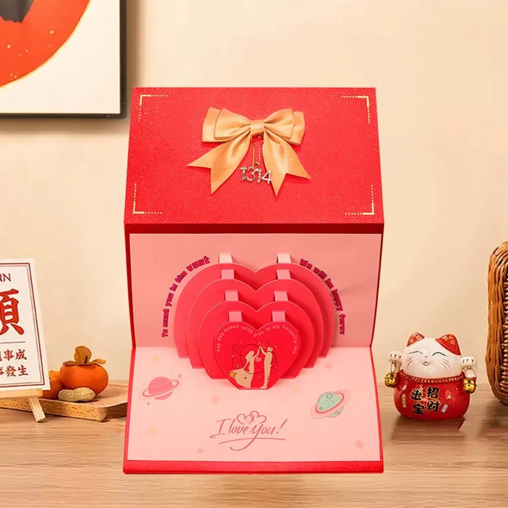 6/10 Slots Birthday Red Envelope Wish Lucky 3D Folding Cake Greeting Card with Bowknot Paper Cash Gift Bag Spring Festival Oasis Select 6 Cards Style C 175x88mm