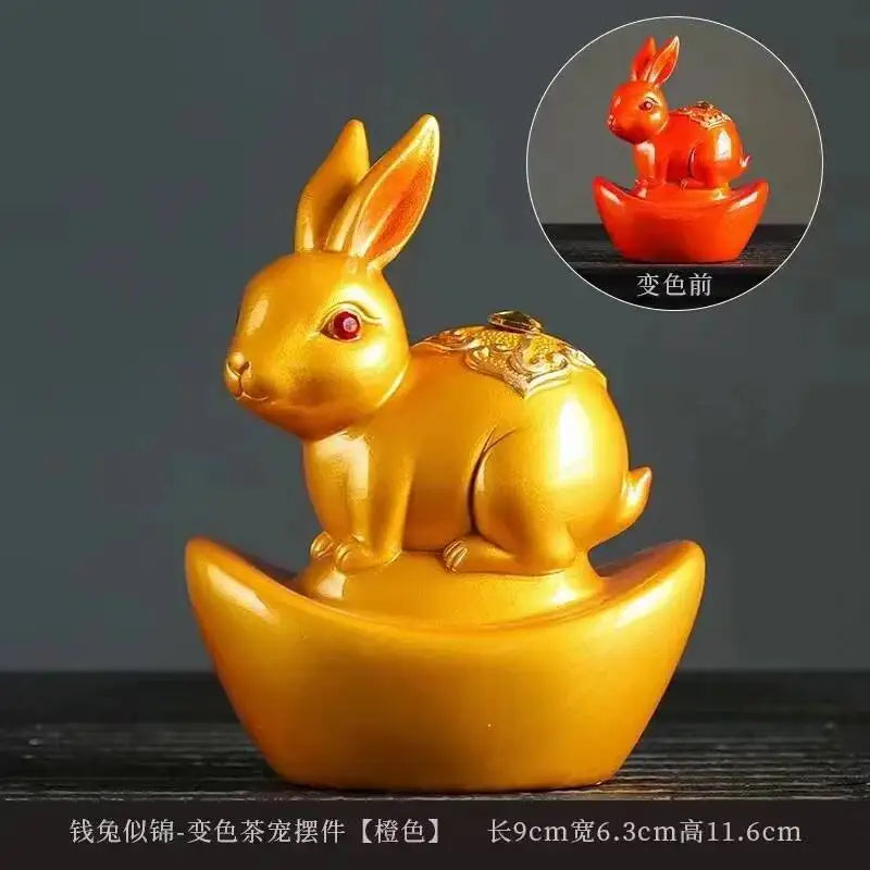 Color-changing Tea Pet Mini Rabbit Fortune Tea Table Tea Table Can Grow Resin Lovely Kungfu Tea pet Gift Oasis Select Tea Favourite orange