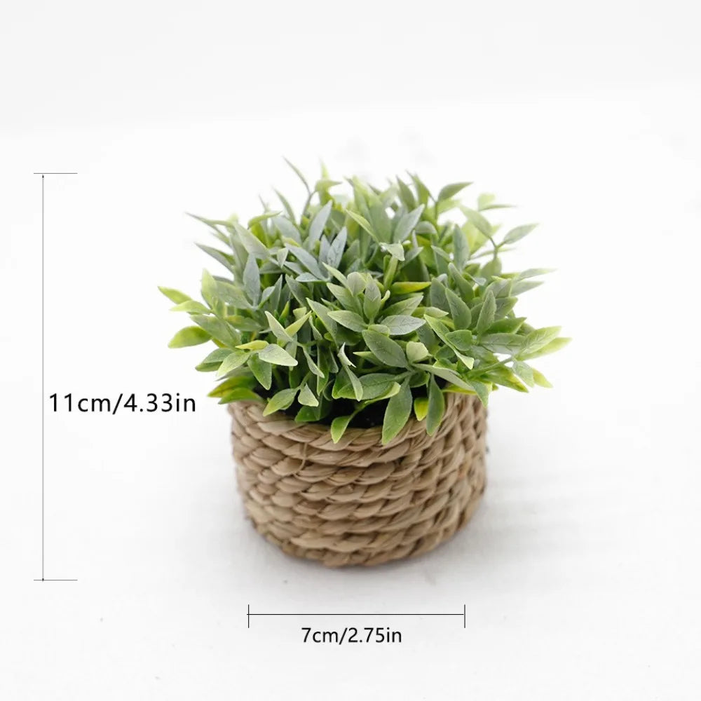 Green Artificial Potted Plant Eucalyptus Grass 11cm Simulated Potted Plants Woven Plastic Leaf Artificial Plants Home Decor Oasis Select
