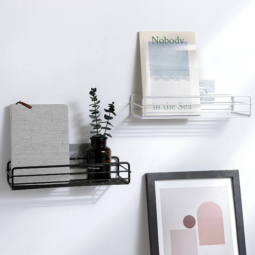 Black Iron Corner Shower Caddy Rack – Punch-Free Wall Mount
