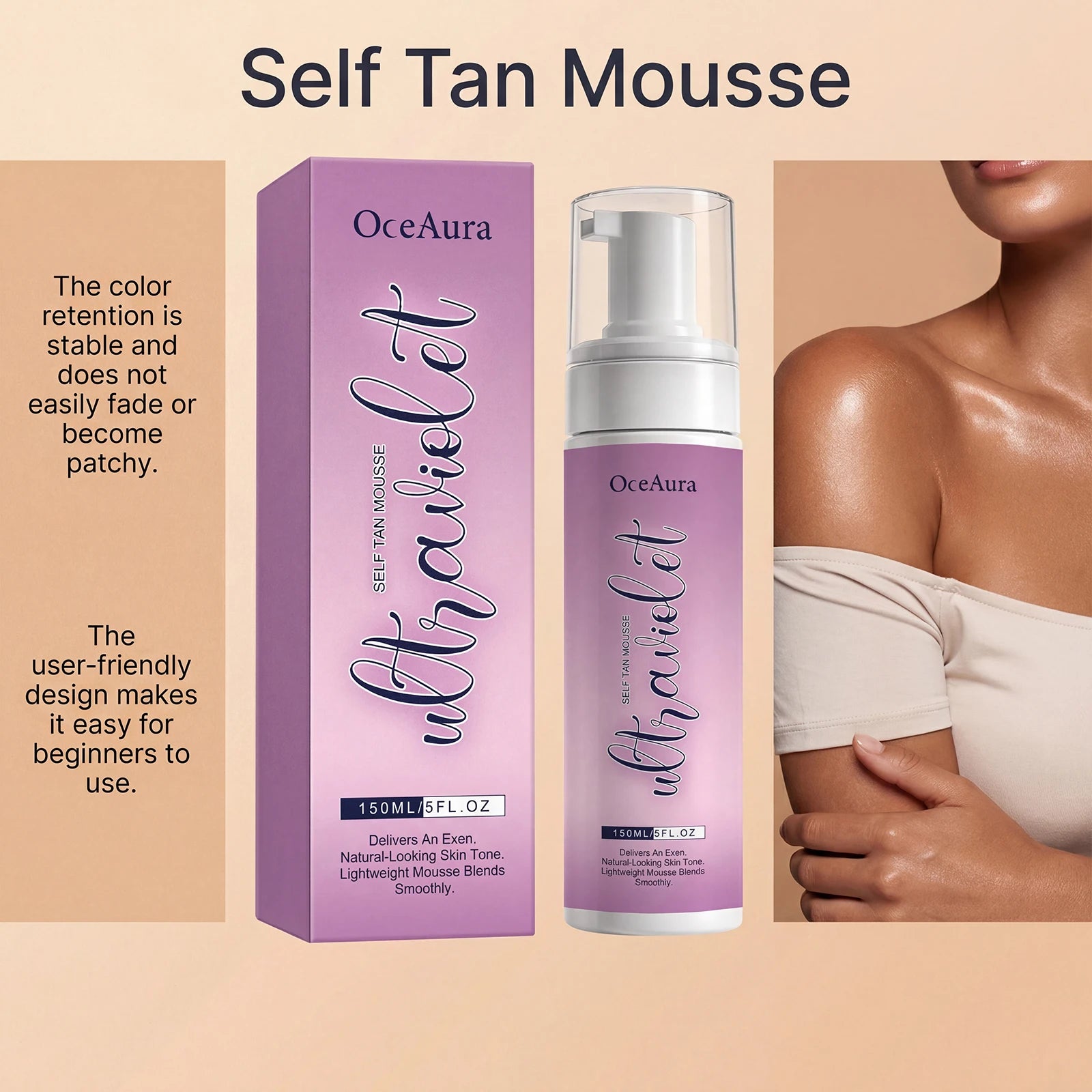 Self Tan Mousse Sunless Tanning Foam Natural Bronzing Sunless Tanner for Body Instant Glow Moisturizing Foam Help Darken Glowing Oasis Select