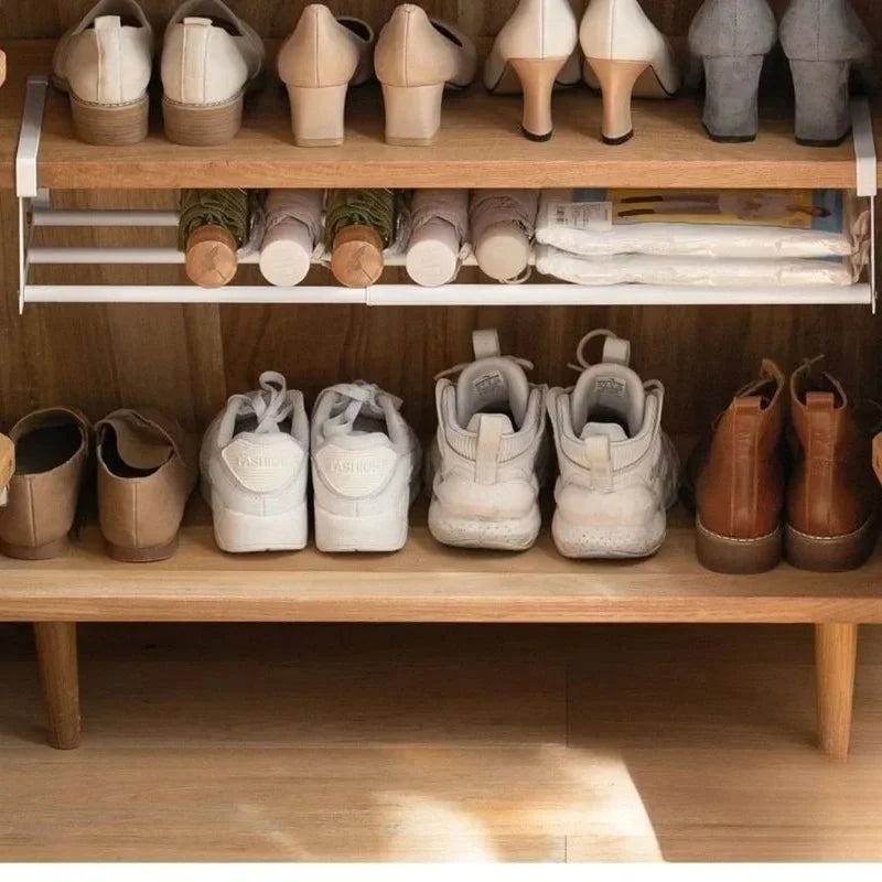 Adjustable Shoe Rack | Space-Saving Layered Organizer For Home Shoe Cabinets | Under-Shelf Shoe Holder With Hanging Basket Oasis Select