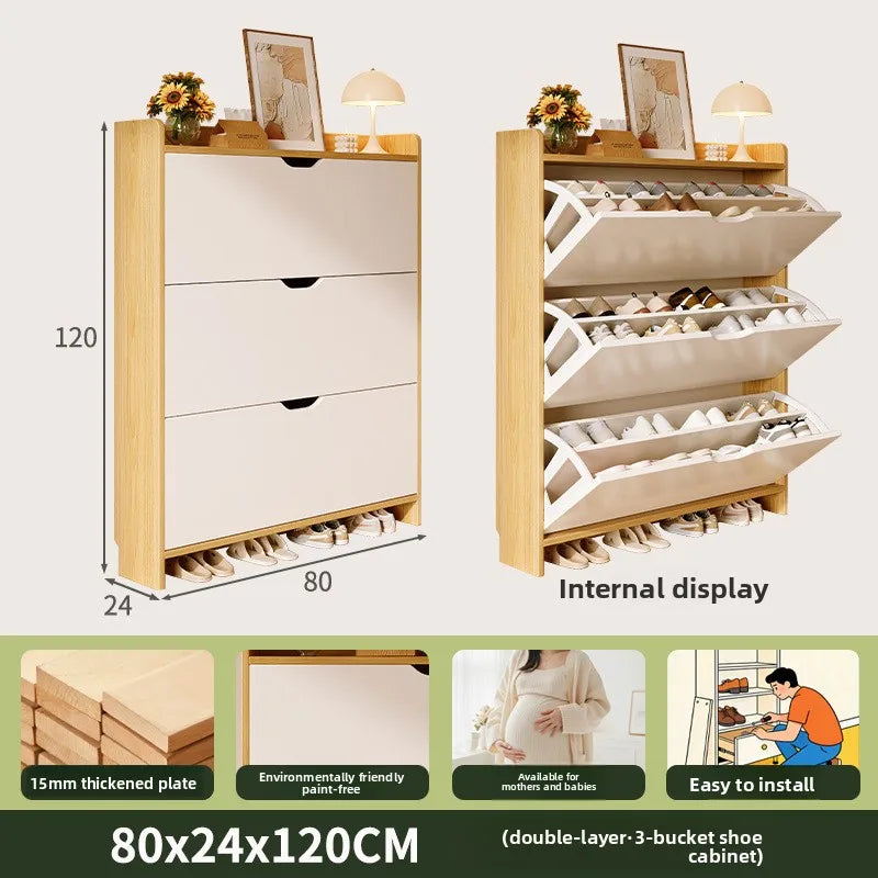 Solid wood shoe cabinet large-capacity multi-layer storage integrated of the home small narrow tipping bucket shoe Oasis Select Double layer 80