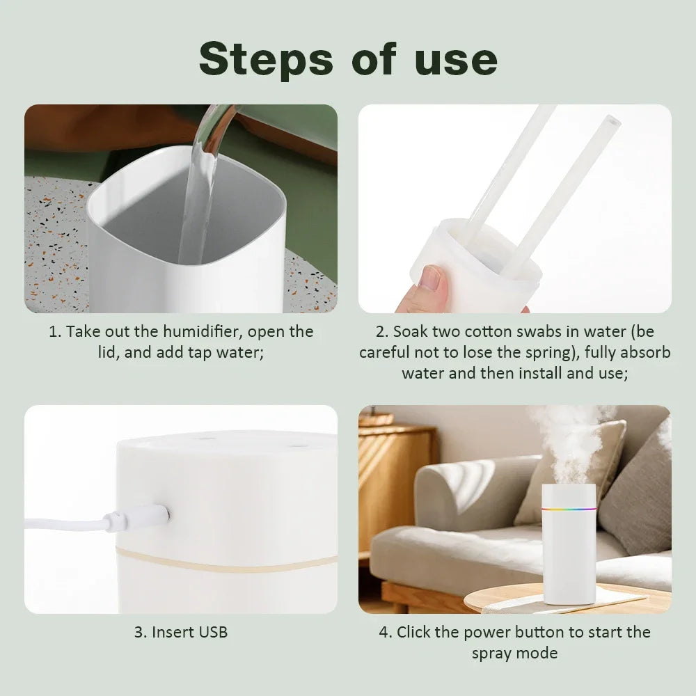 600ml Mini USB Humidifier – Nano Mist, Aromatherapy & LED Light