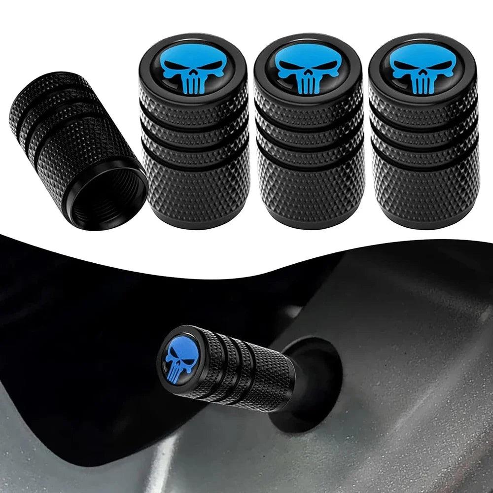 4Pcs Skull Tire Valve Stem Caps Car Tire Decoration, Car Exterior Replacements, Universal for Most Cars Oasis Select Blue