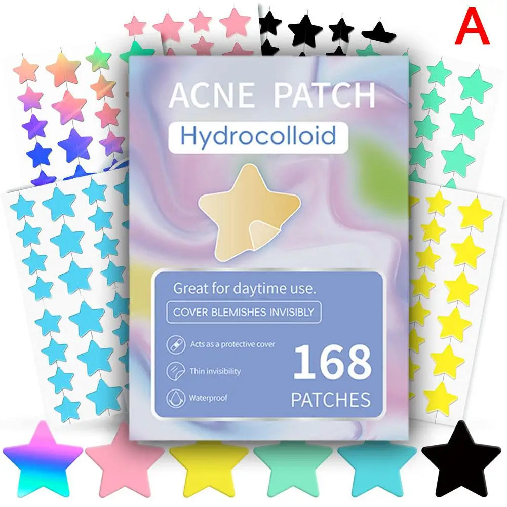 Colorful Hydrocolloid Dots Cute Star Heart Shaped Acne Pimple Patch For Face Invisible Zits & Blemishes Cover Stickers Skin Care Oasis Select 168 counts