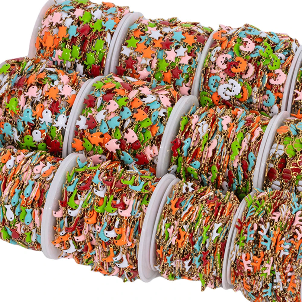 1m Stainless Steels Ocean Animal Oil Drip Chain Enamel Link for Women DIY Crafting Bracelet Jewelry Making Supplies Findings Oasis Select